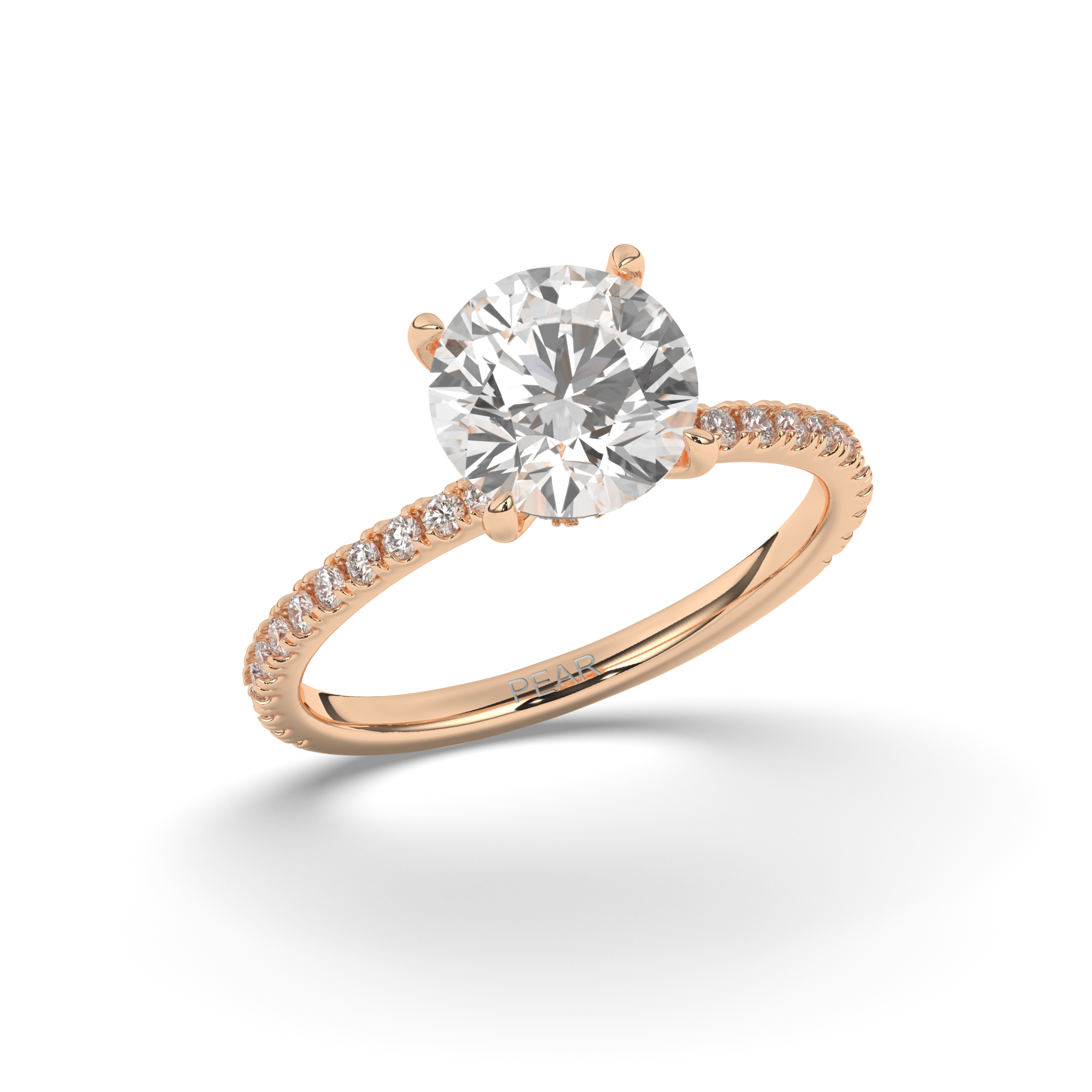 Lab-Grown Diamonds Solitaire Round with Side Stones Ring - Pear Jewels